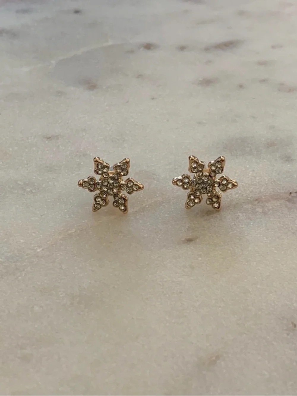Gold Crystal Snowflake Stud Earrings